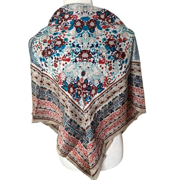 Lucky Brand Floral Paisley Square Scarf 100% Silk 44"x44" Multicolor Boho Style - Picture 8 of 10